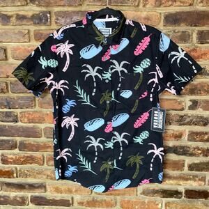 NWT Rue 21 x Corner Store Bodega Black Tropical Button Down Shirt Men's Small